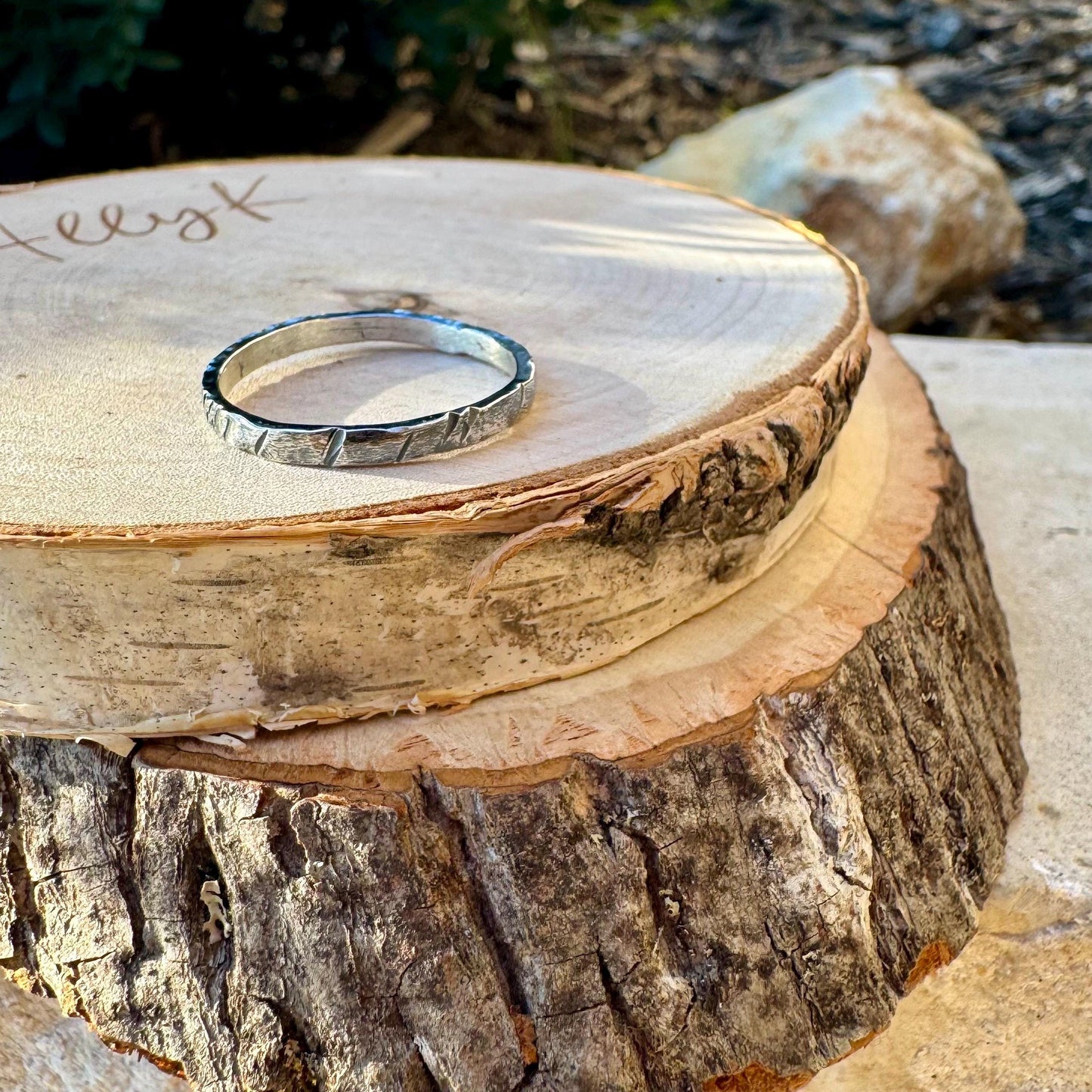 Sterling Silver Hammered Band Ring | 2mm Minimalist Design for Stackable Style