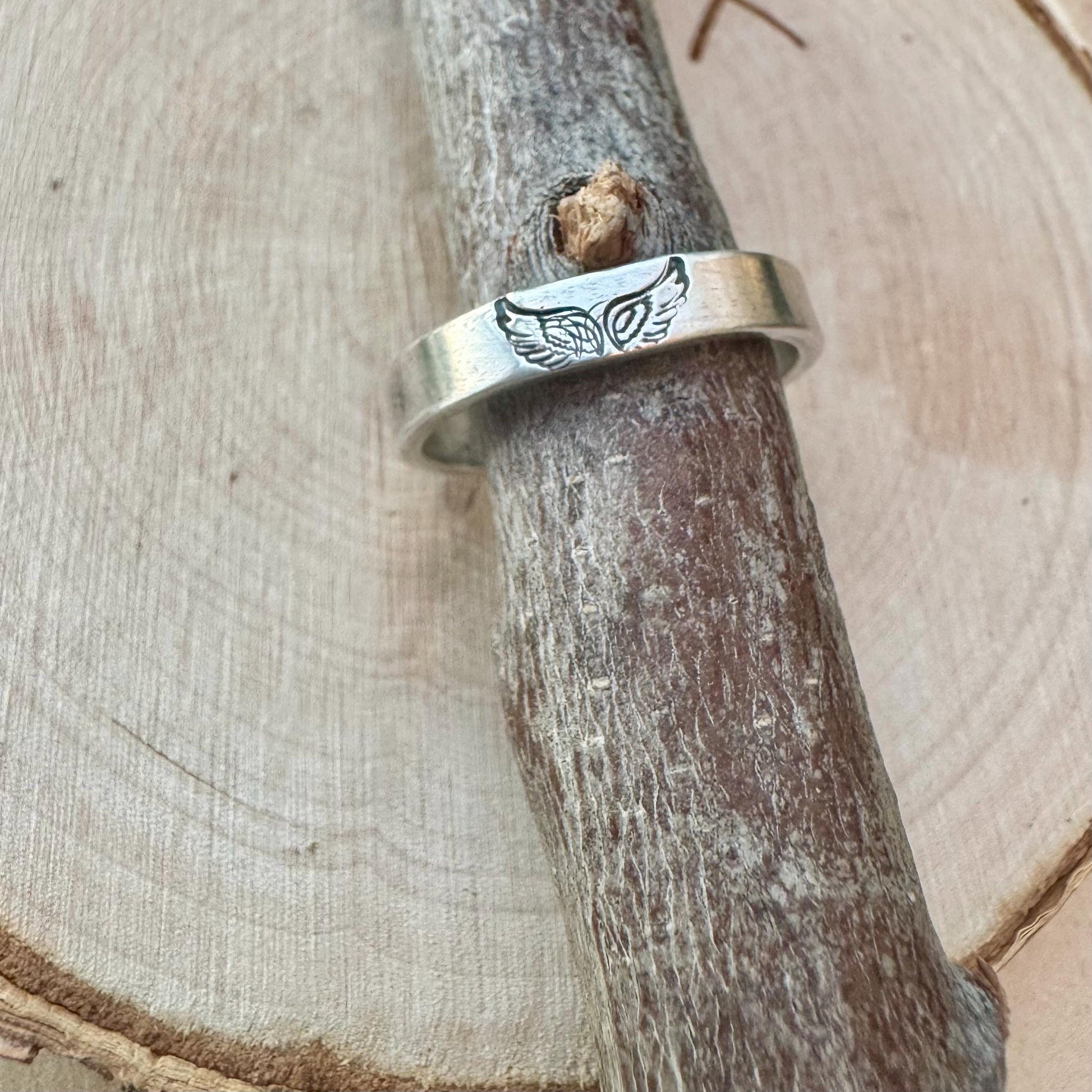 Sterling Silver 4mm Angel Wing Band Ring - Unique Jewelry Gift