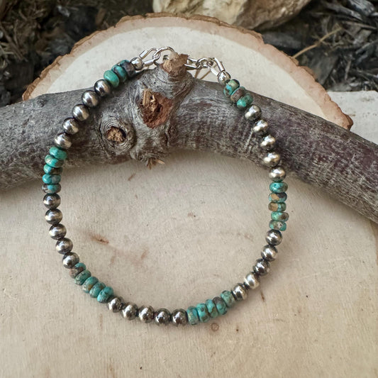 Southwestern Turquoise and Navajo Pearl Bracelet - Sterling Silver Desert Pearl Turquoise Bracelet
