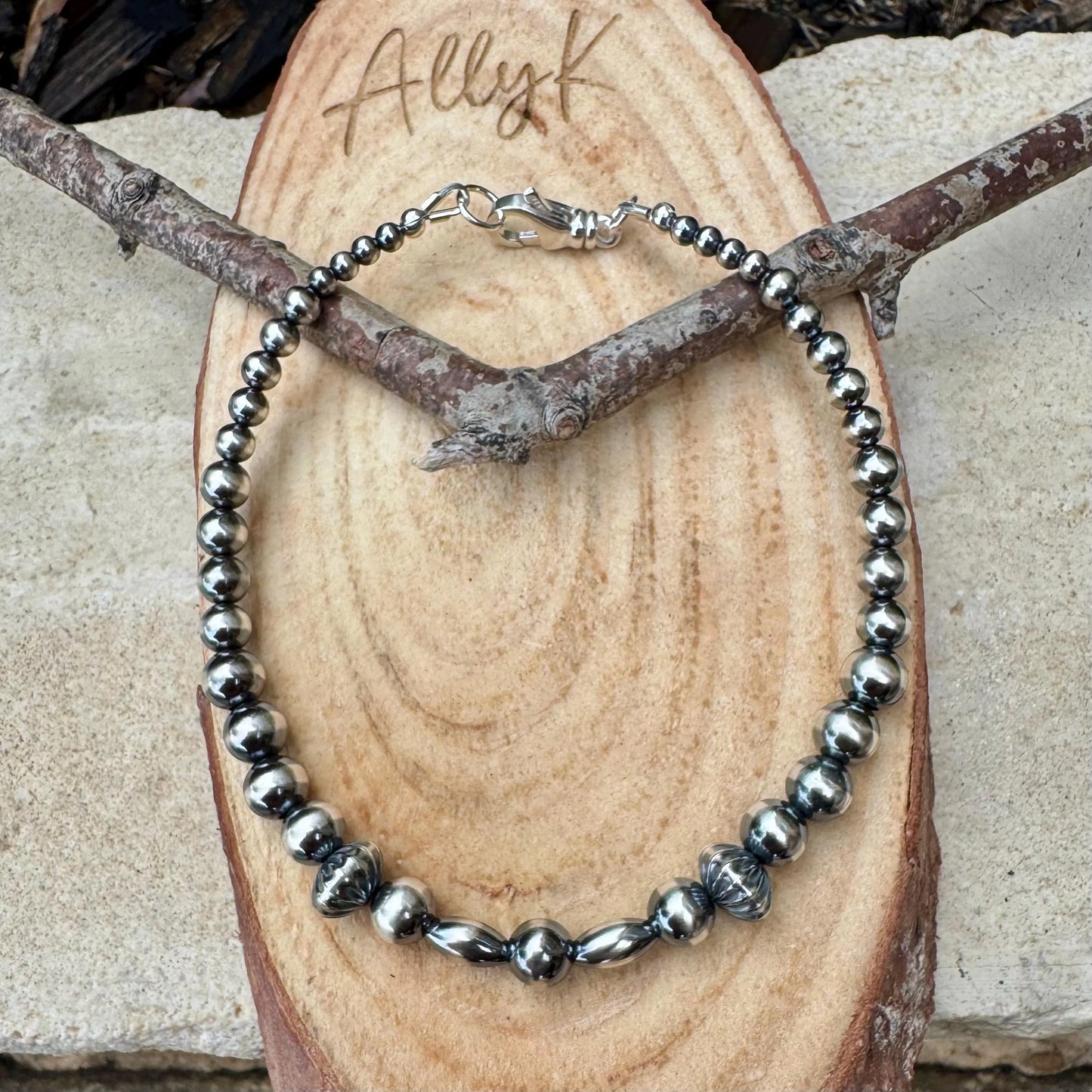 Native American Inspired Navajo Pearl Bracelet - Sterling Silver Southwest Style