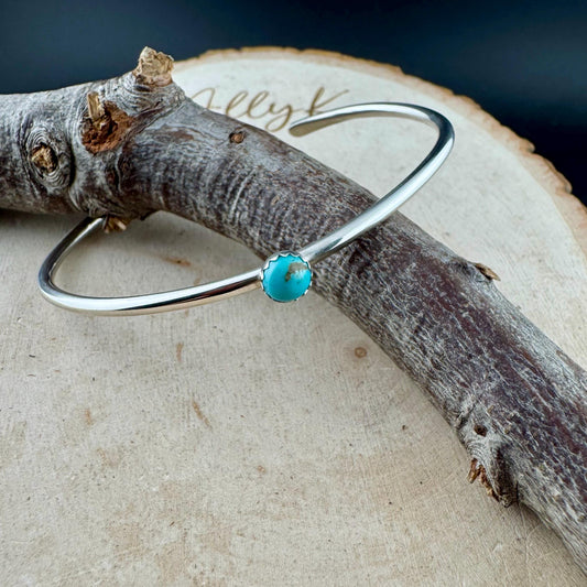 Sterling Silver Dainty Turquoise Bracelet - Handmade Adjustable Cuff Jewelry
