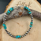 Sterling Silver Navajo Pearl & Kingman Turquoise Bracelet- Blue Green Brown