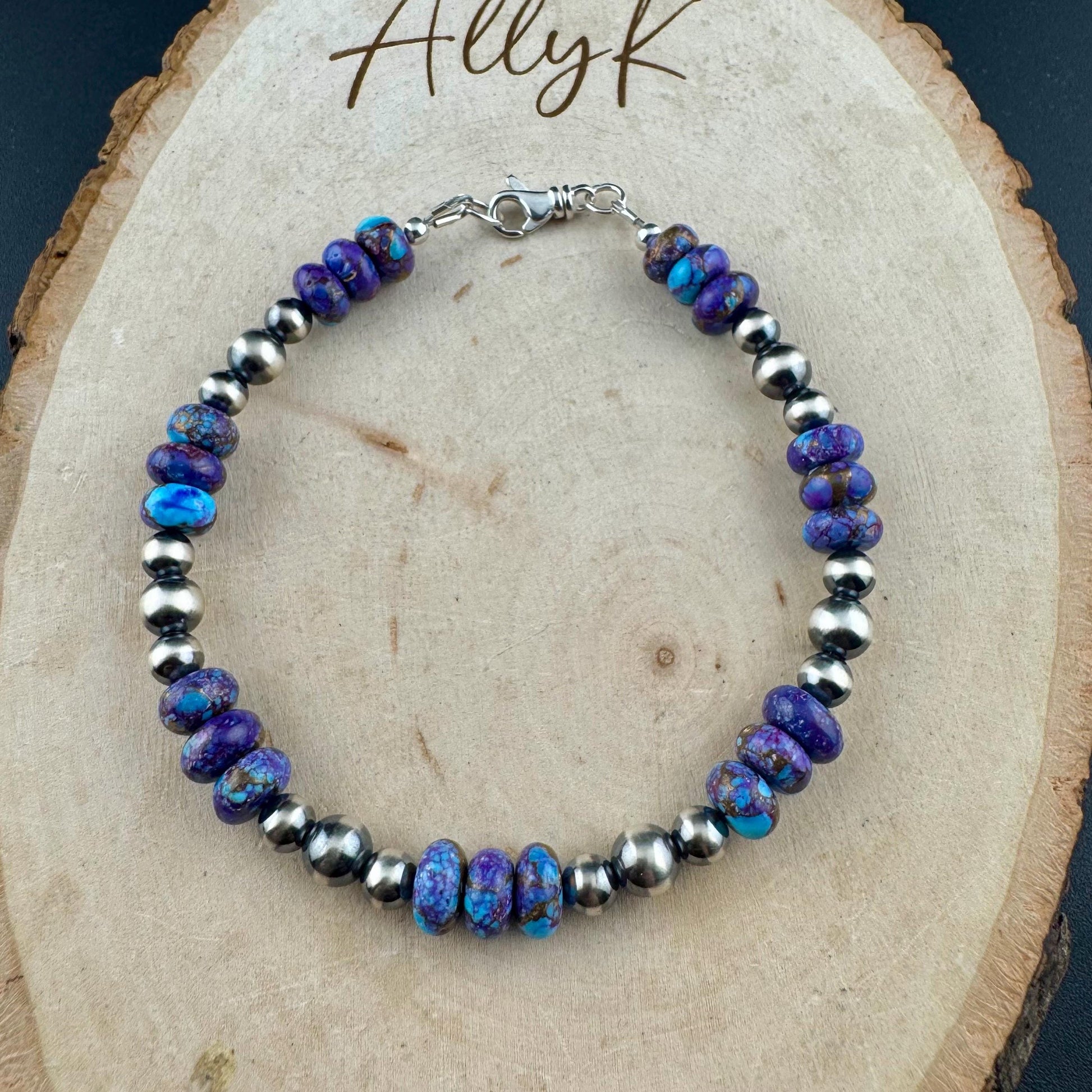 Sterling Silver Navajo Pearl & Spotted Purple Mohave Turquoise Bracelet