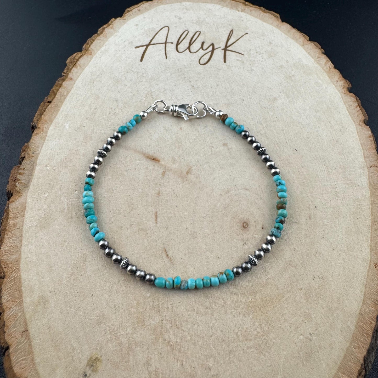 Tiny Turquoise & Navajo Pearl Bracelet - Sterling Silver Desert Pearl Minimalist Design