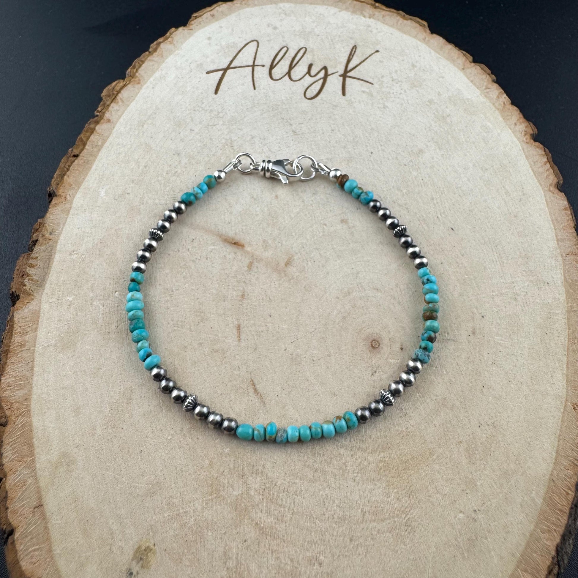 Tiny Turquoise & Navajo Pearl Bracelet - Sterling Silver Desert Pearl Minimalist Design