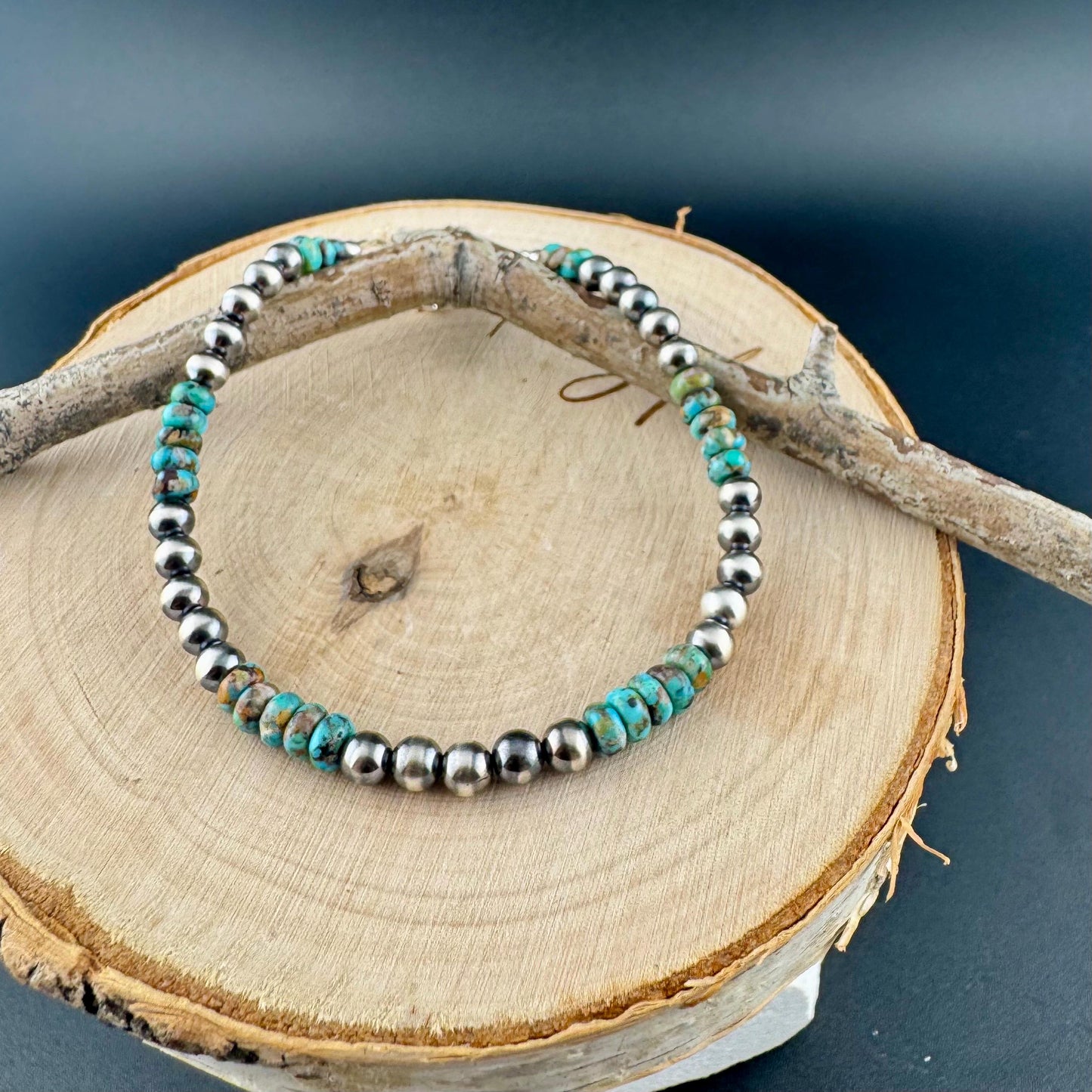 Southwestern Turquoise and Navajo Pearl Bracelet - Sterling Silver Desert Pearl Turquoise Bracelet