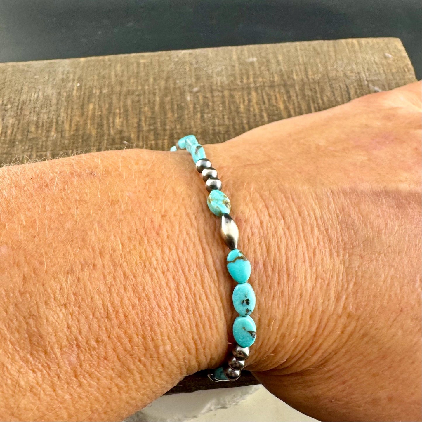 Royston Turquoise & Navajo Pearl Bracelet - Sterling Silver Gemstone Jewelry