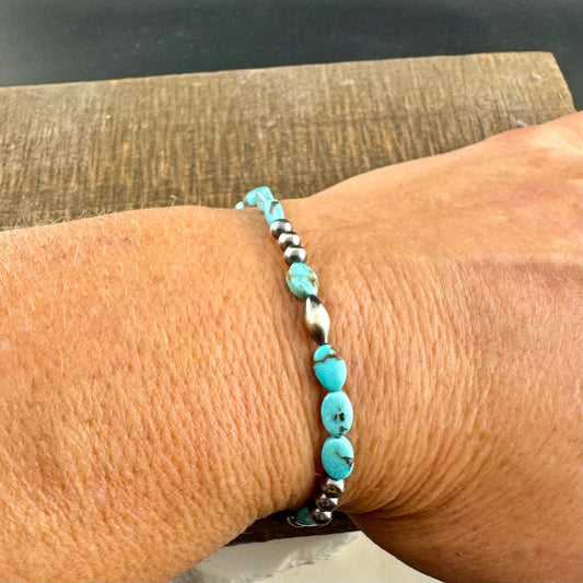 Royston Turquoise & Navajo Pearl Bracelet - Sterling Silver Gemstone Jewelry