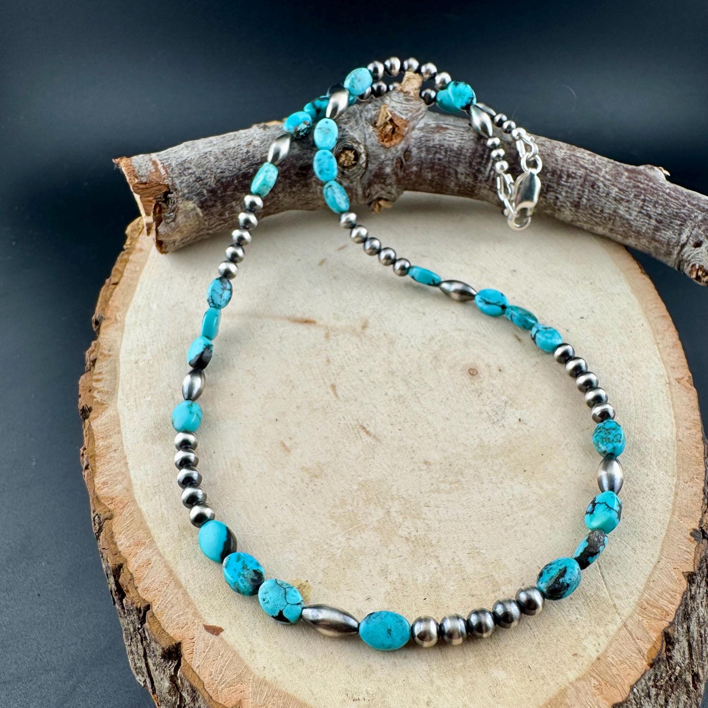 Southwestern Royston Turquoise & Navajo Pearl Choker – Sterling Silver Gemstone