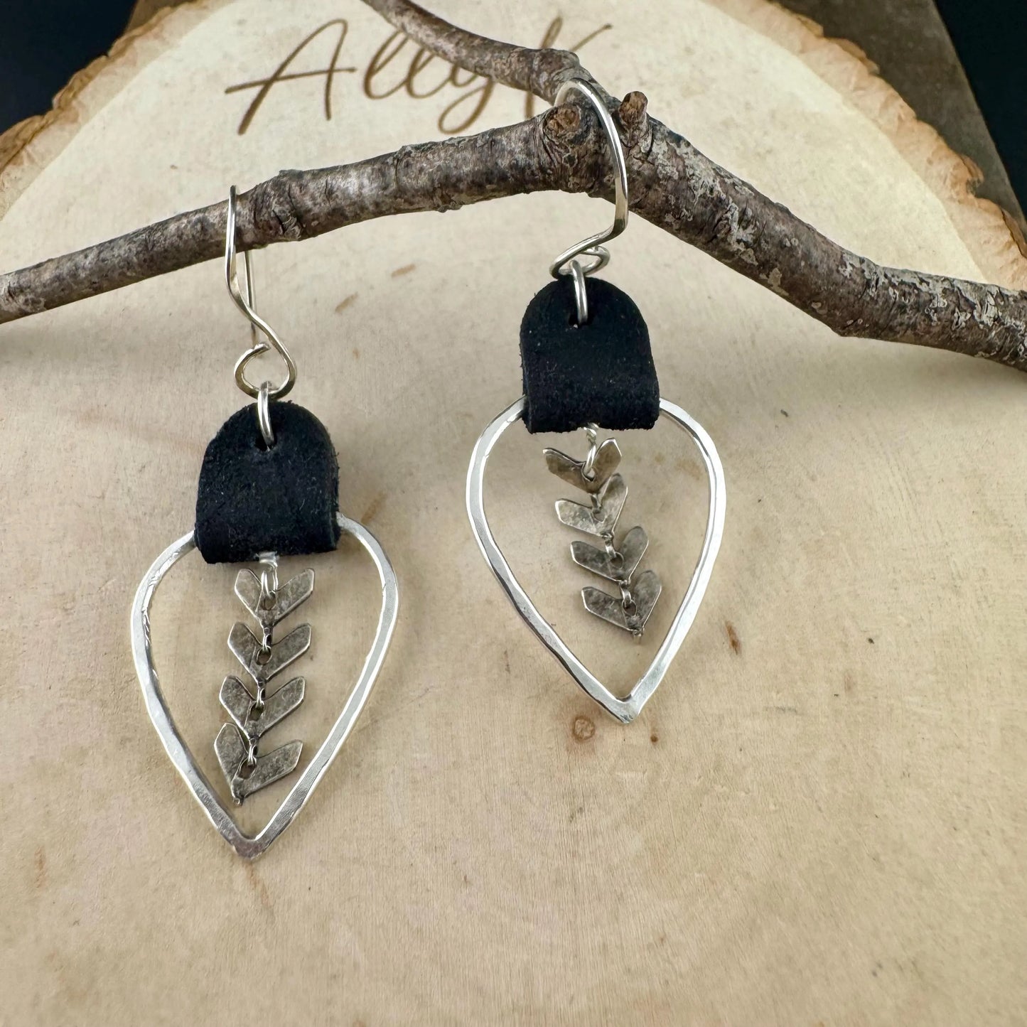 Chevron Chain Leather Earrings - Sterling Silver Boho Chic Accessories