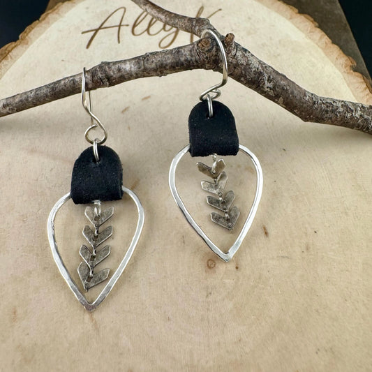 Chevron Chain Leather Earrings | Boho Chic Sterling Silver Jewelry