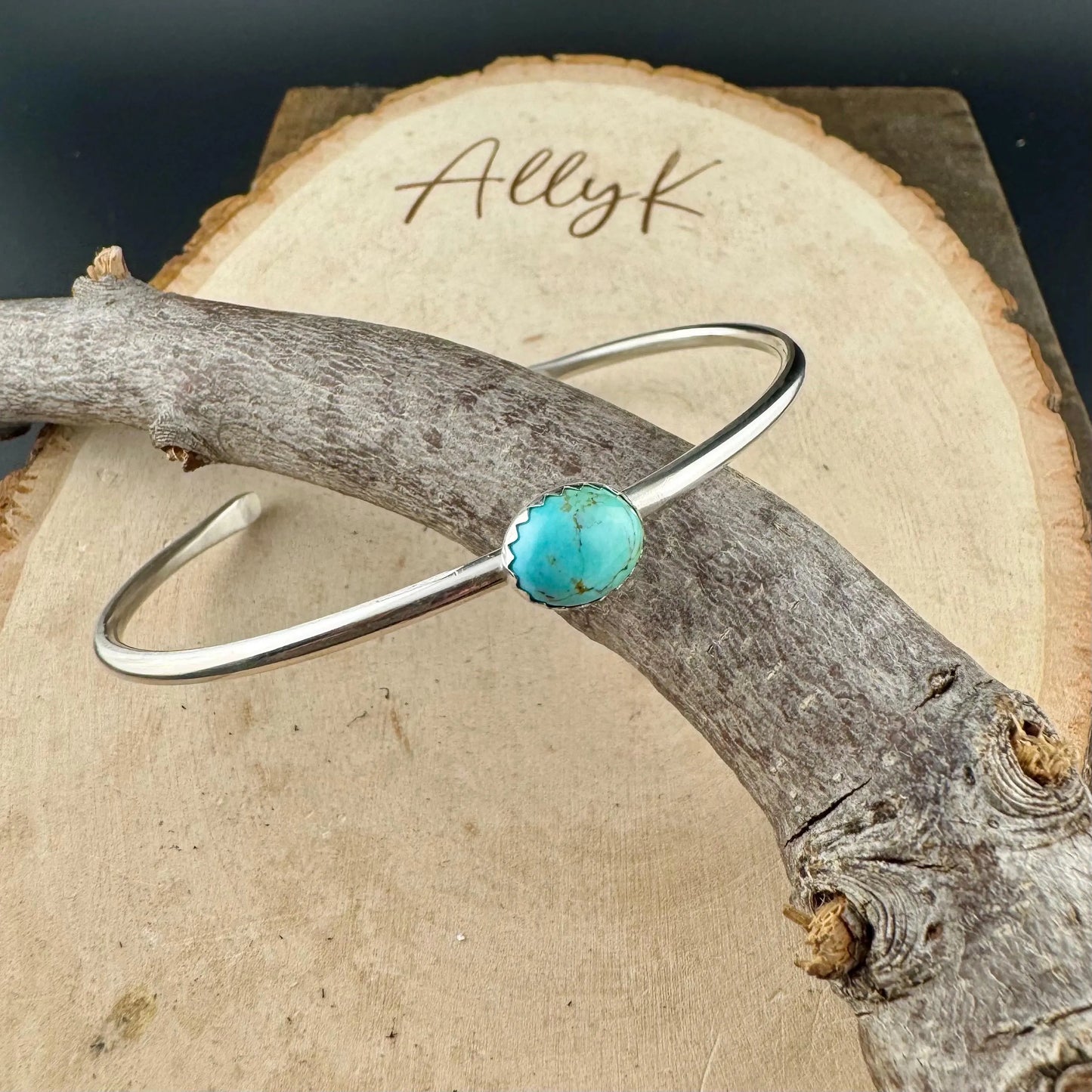 Sterling Silver Kingman Turquoise Bezel Bracelet – Handmade Adjustable Cuff Jewelry