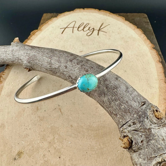 Sterling Silver Kingman Turquoise Bezel Bracelet – Handmade Adjustable Cuff Jewelry