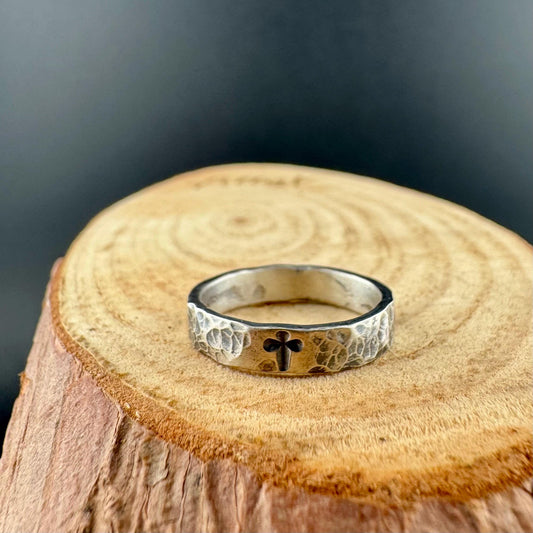 Sterling Silver 4mm Cross Band Ring - Minimalist Faith Jewelry