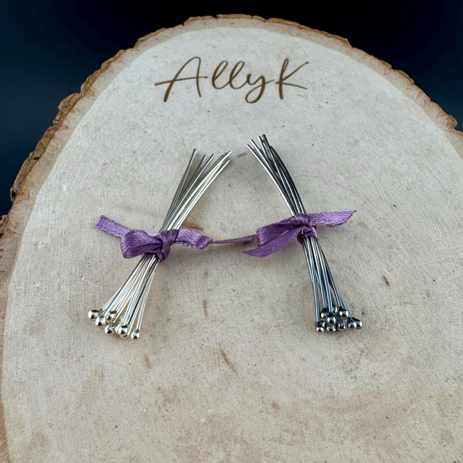 20 Gauge Argentium Silver Ball Headpins - 2 Inch, 10 Pack - Oxidized or Shiny Finish