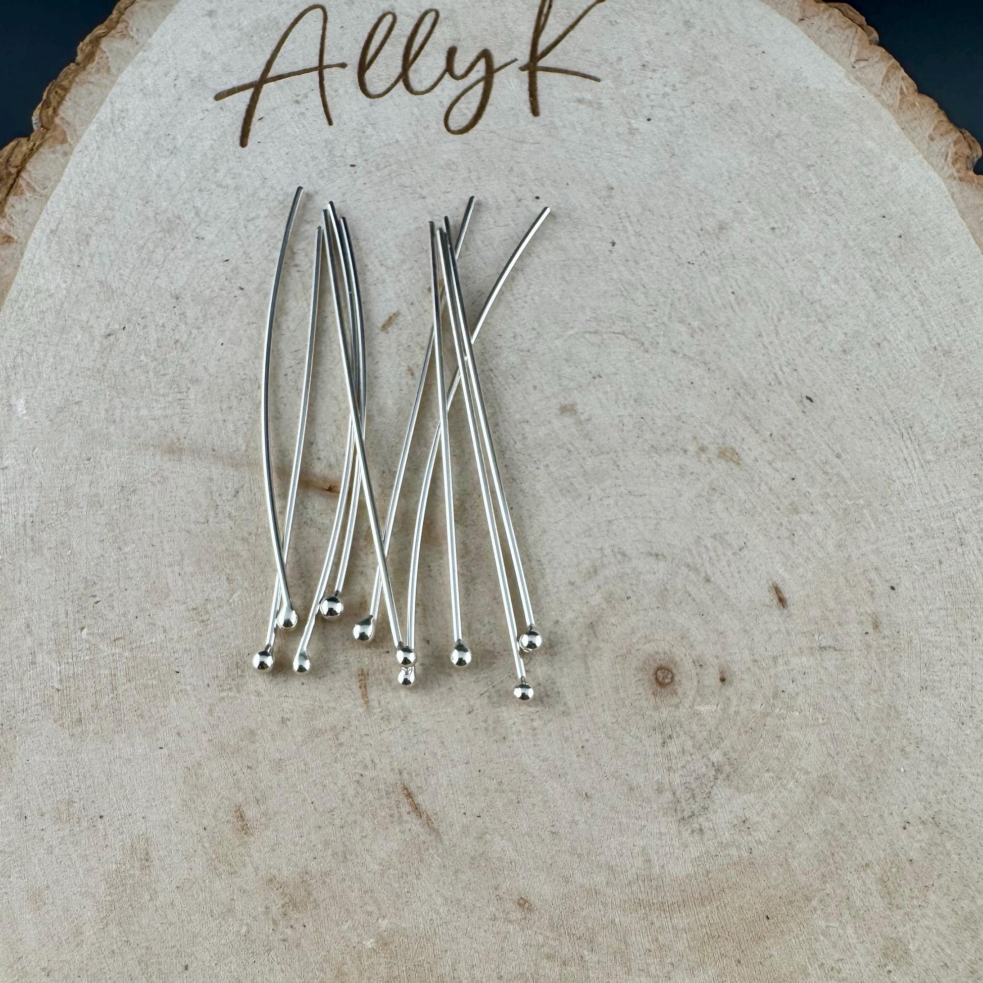 20 Gauge Argentium Silver Ball Headpins - 2 Inch, 10 Pack - Oxidized or Shiny Finish