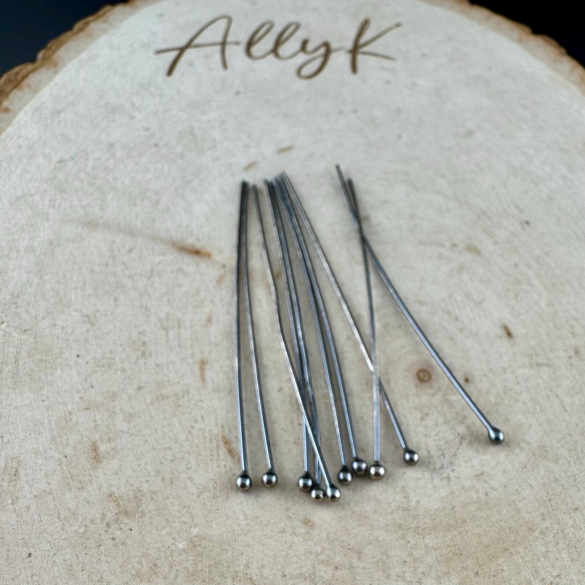 22 Gauge Argentium Silver Ball Headpins - 2 Inch, 10 Pack - Oxidized or Shiny Finish