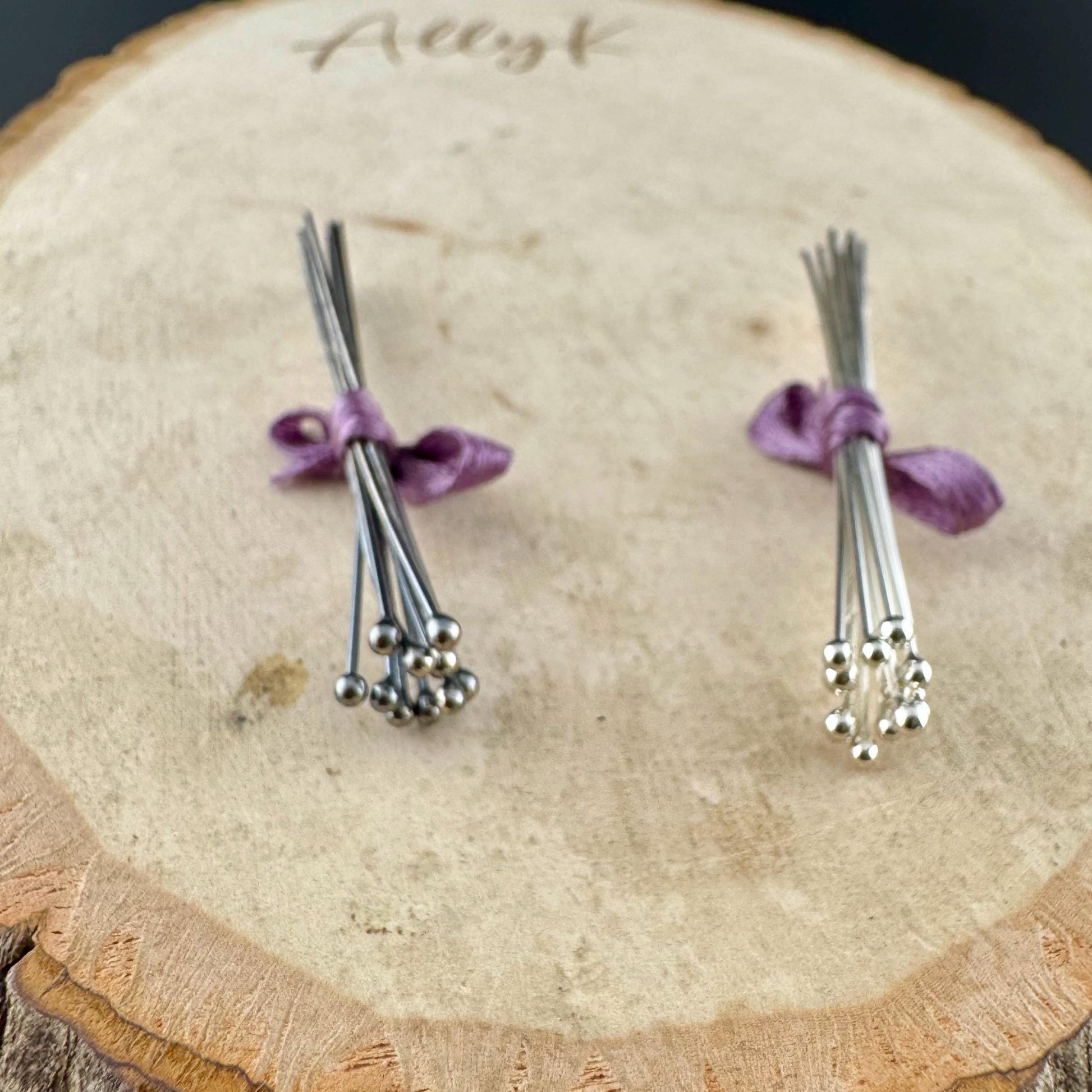 22 Gauge Argentium Silver Ball Headpins - 2 Inch, 10 Pack - Oxidized or Shiny Finish