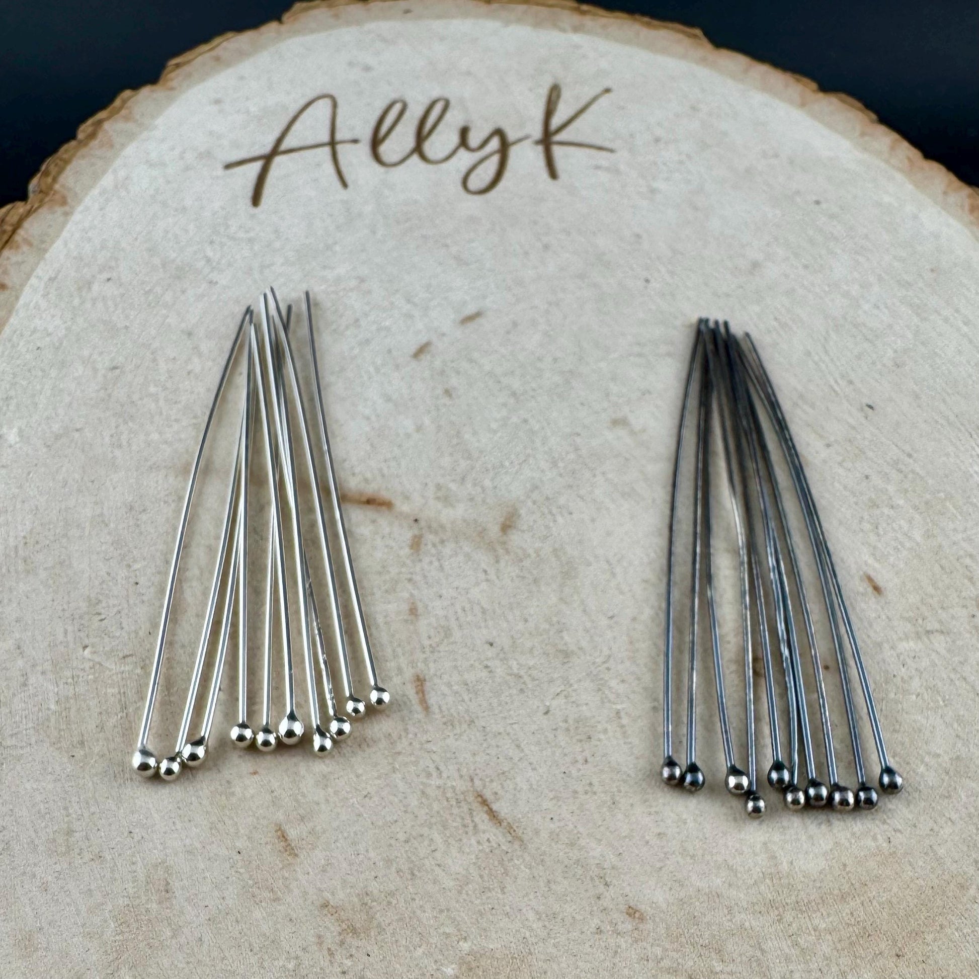 22 Gauge Argentium Silver Ball Headpins - 2 Inch, 10 Pack - Oxidized or Shiny Finish