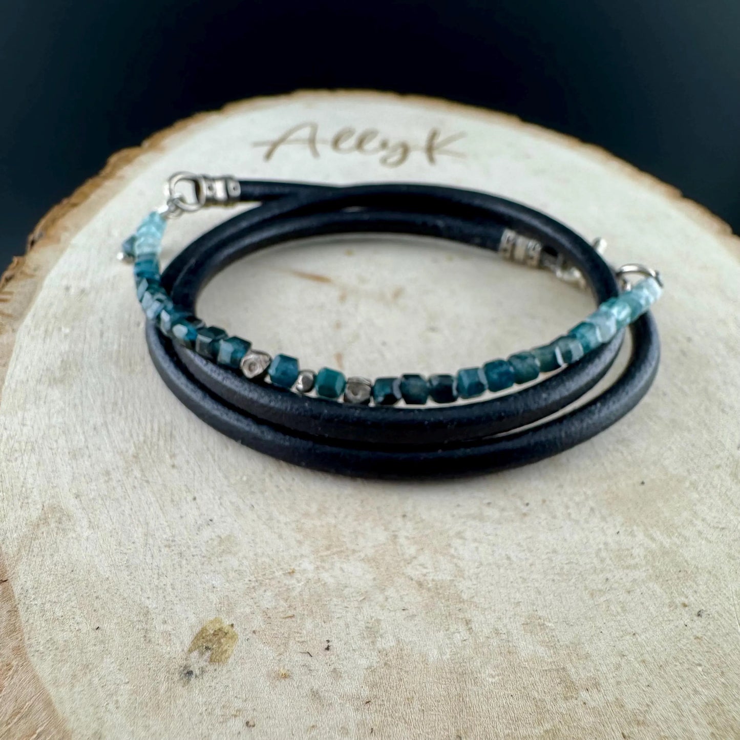 Leather Wrap Bracelet, Tourmaline Paraiba Blue Bracelet, Gemstone Wrap Bracelet, Beaded Wrap Bracelet,