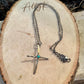 Sterling Silver Cross Pendant Necklace with Turquoise Gemstone Bezel Accent