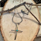 Sterling Silver Cross Pendant Necklace with Turquoise Gemstone Bezel Accent