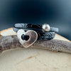Embossed Leather Wrap Bracelet with Silver Heart & Magnetic Clasp