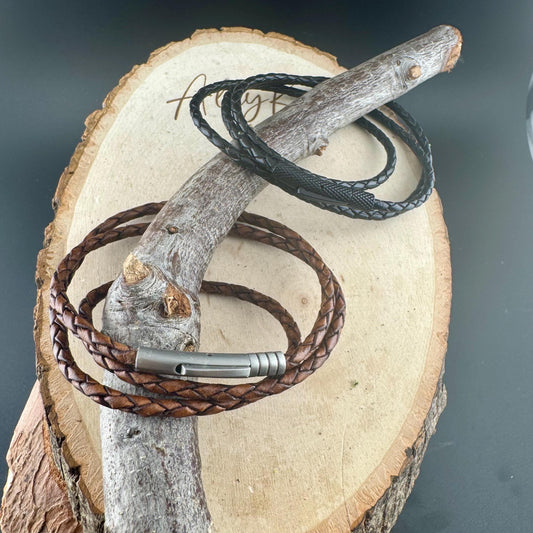 Genuine Leather Multi Wrap Bracelet - Braided Design with Bayonet Closure, Unisex Gift