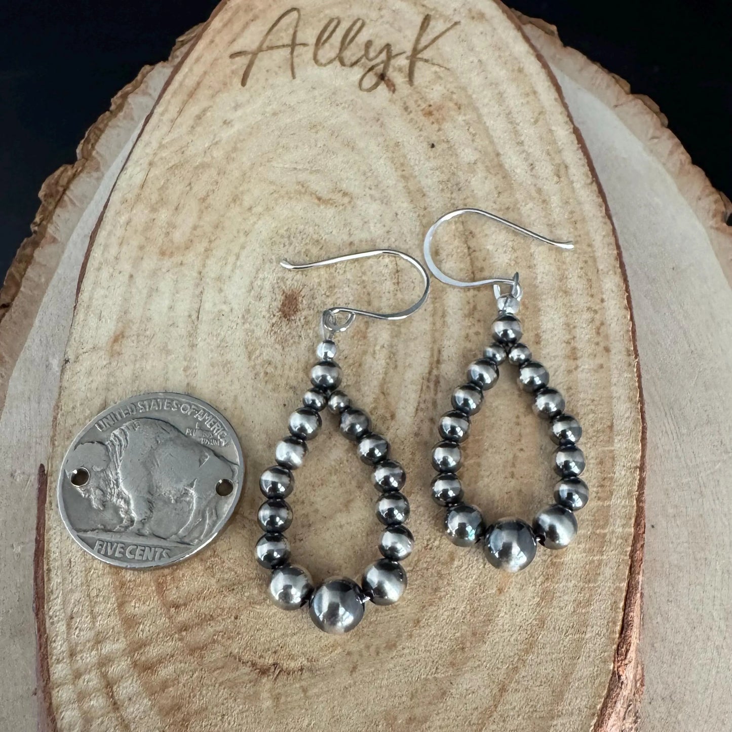 Navajo Pearl Hoop Teardrop Earrings, Dainty Sterling Silver Southwestern Jewelry