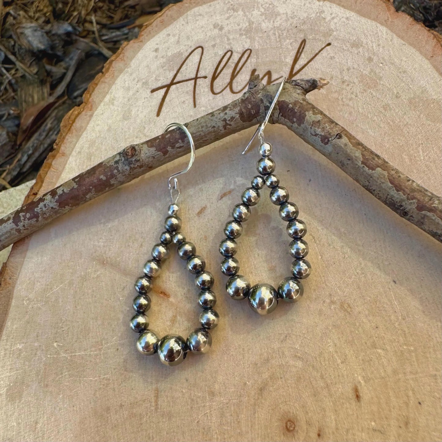 Navajo Pearl Hoop Teardrop Earrings, Dainty Sterling Silver Southwestern Jewelry