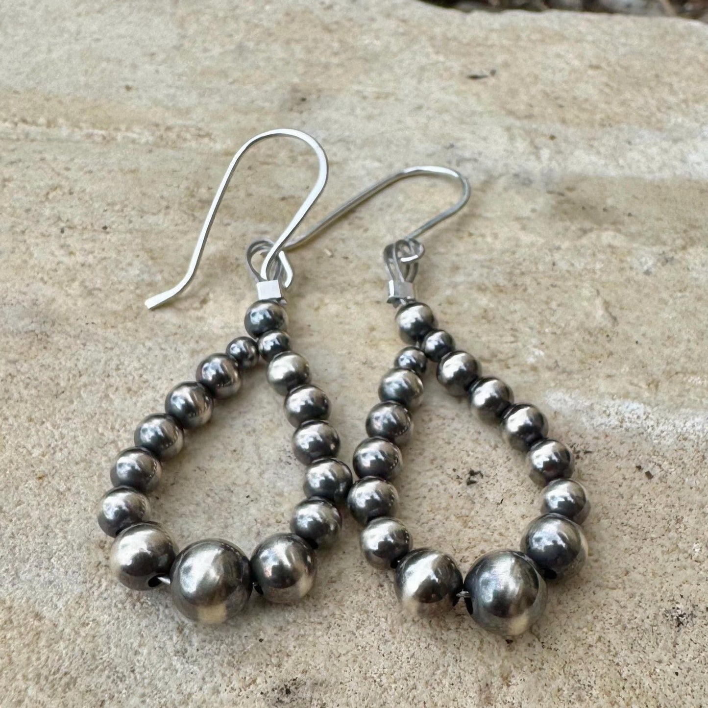 Navajo Pearl Hoop Teardrop Earrings, Dainty Sterling Silver Southwestern Jewelry