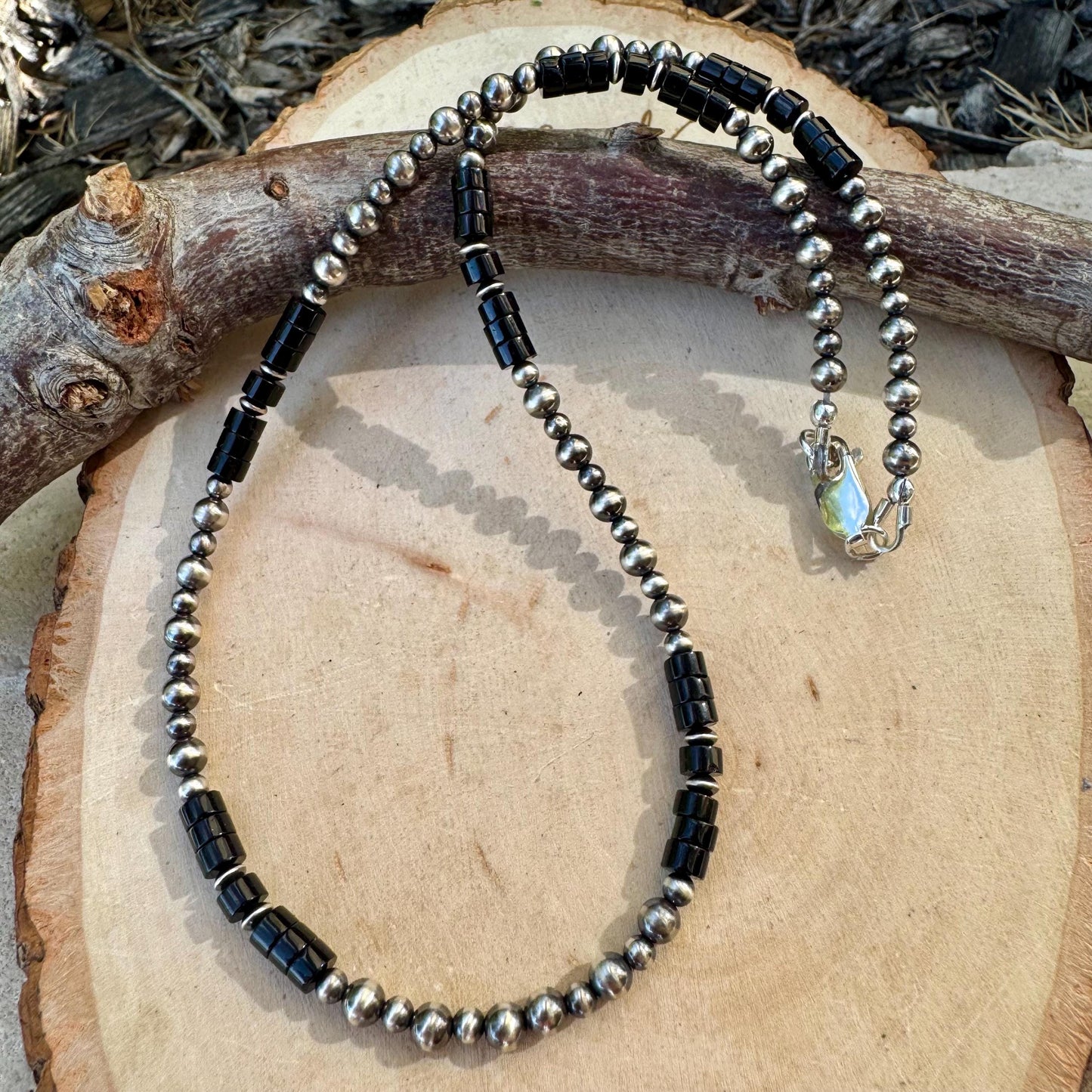 Black Onyx Navajo Pearl & Necklace - Elegant Sterling Silver Heishi Gemstone Jewelry
