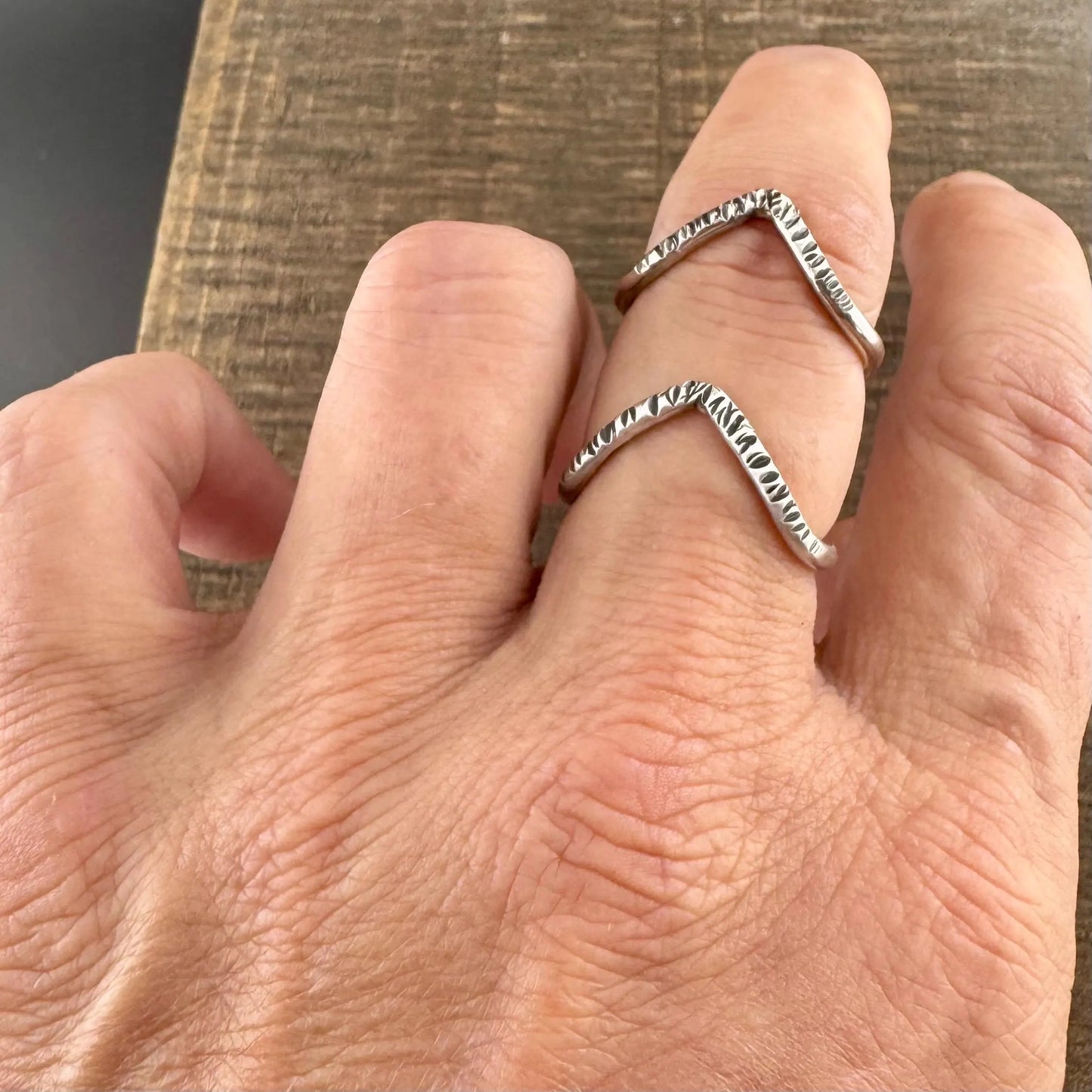 Minimalist Chevron Sterling Silver Ring: Oxidized Wishbone Design