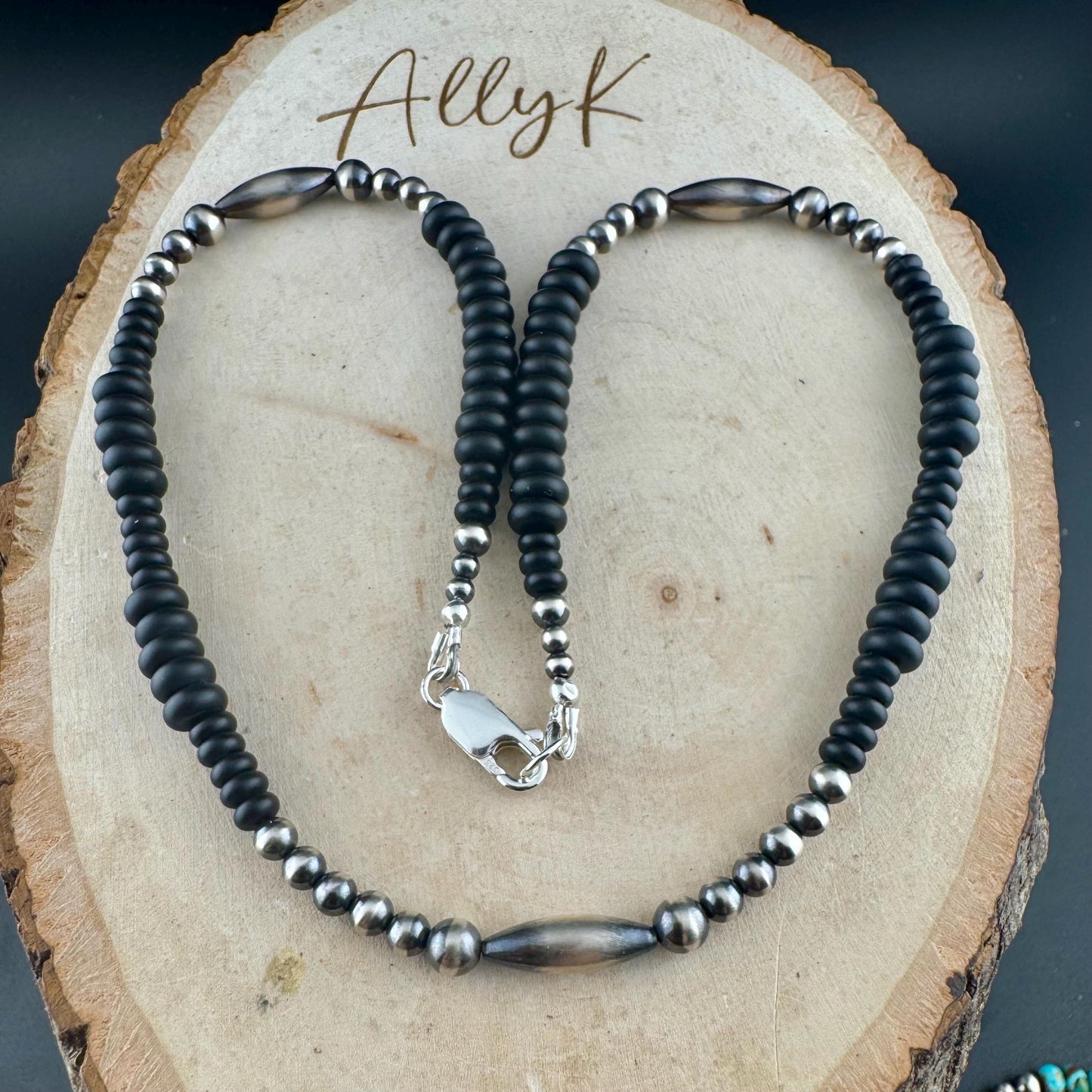 Navajo Pearl & Black Onyx Necklace - Elegant Sterling Silver Heishi Gemstone Jewelry