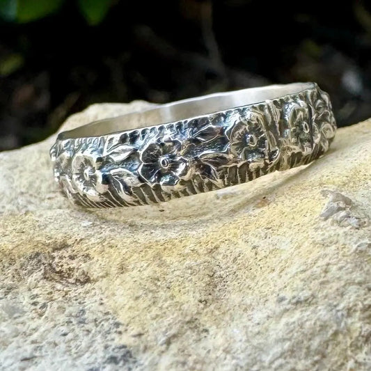 Sterling Silver Floral Ring Band, Nature Inspired Jewelry, Flower Ring