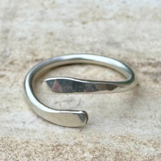 Minimal Style Bypass Coil Ring - Adjustable Thumb Sterling Silver Ring