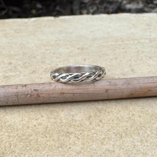 Sterling Silver Trinity Twist Ring • Rope Pattern Band • Handmade Elegance