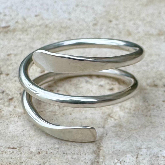 Sterling Silver Double Coil Ring: Handmade Thumb Ring