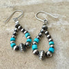 Southwest Style Navajo Pearl Turquoise Teardrop Earrings - Dainty Sterling Silver Dangle Hoops