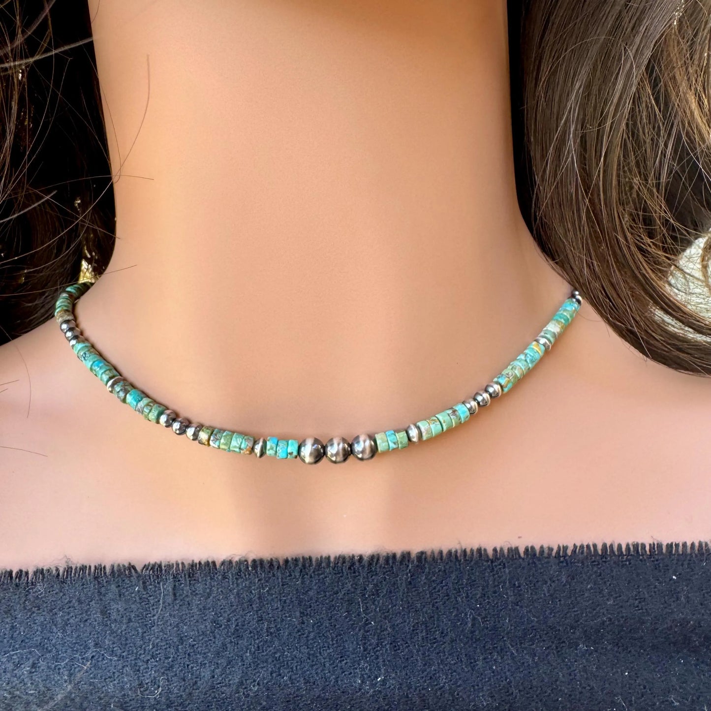 Turquoise & Navajo Pearl Necklace – Sterling Silver Southwestern Style (Best Seller)