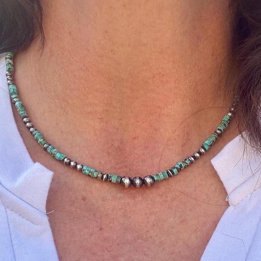 Turquoise & Navajo Pearl Necklace – Sterling Silver Southwestern Style (Best Seller)