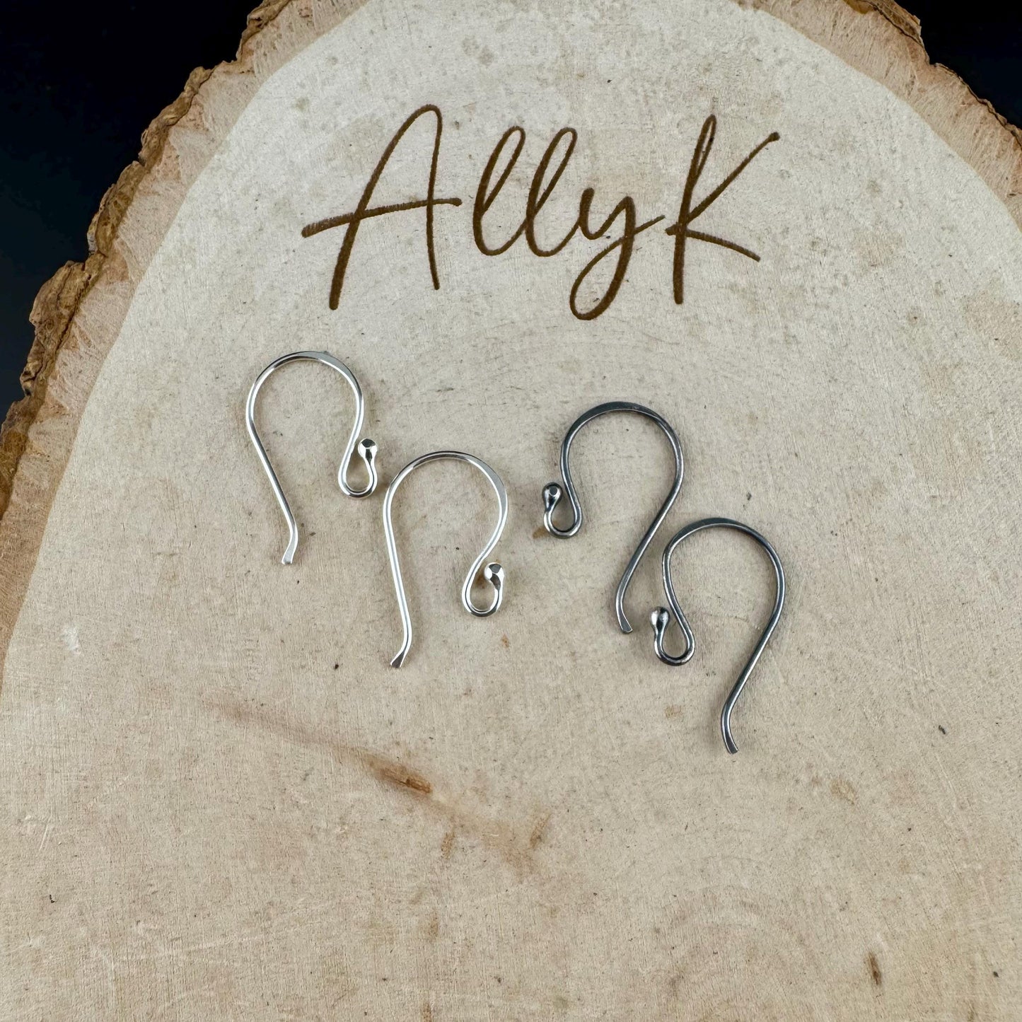 Handmade Sterling Silver Ball End Ear Wires – 20 Gauge Hand forged, Shiny or Oxidized