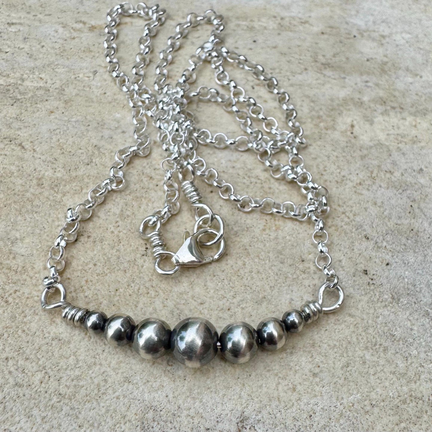 Sterling Silver Navajo Pearl Bar Choker | Dainty Southwestern Necklace | Shiny & Oxidized Chain