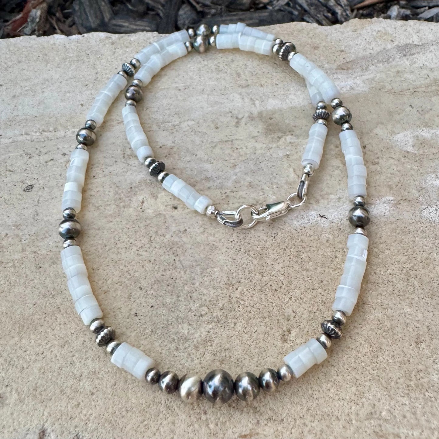 Navajo Pearl & Mother of Pearl Necklace, Sterling Silver Necklace Choker