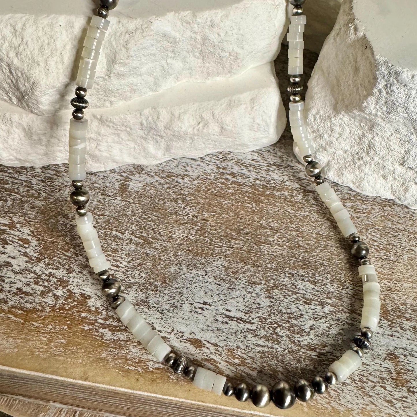 Navajo Pearl & Mother of Pearl Necklace, Sterling Silver Necklace Choker