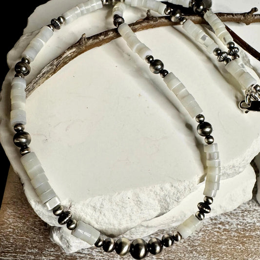 Navajo Pearl & Mother of Pearl Necklace, Sterling Silver Necklace Choker