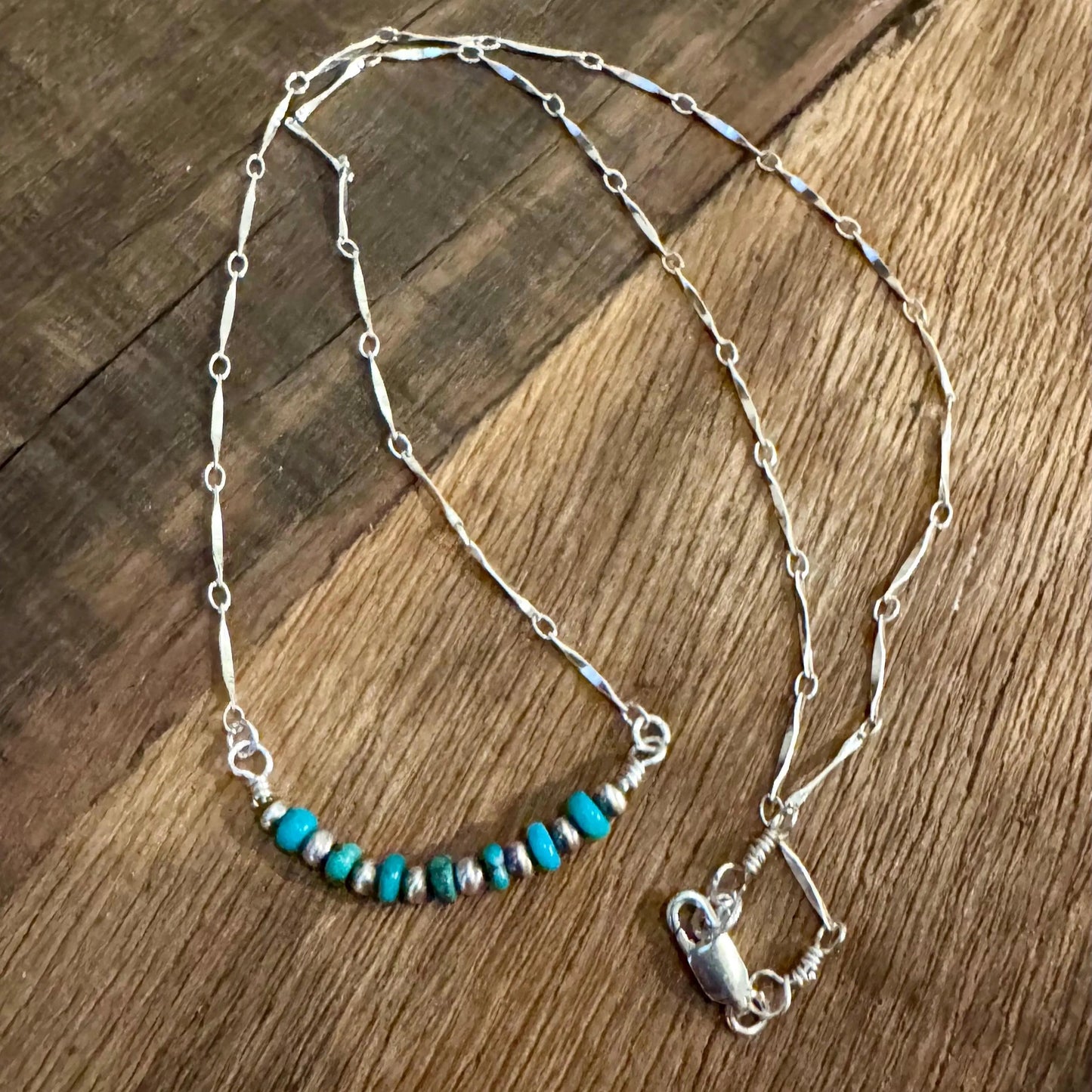Sterling Silver Navajo Pearl Necklace with Arizona Turquoise Bar Pendant – Southwestern Artisan Jewelry