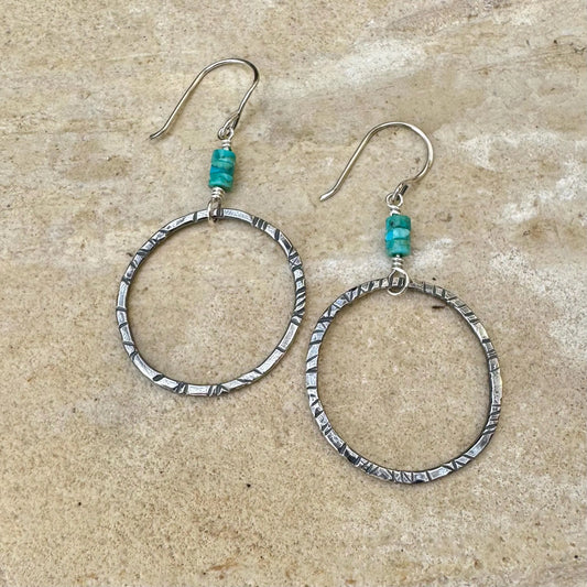 Turquoise Earrings, Sterling Silver Circles, Handmade Turquoise Jewelry