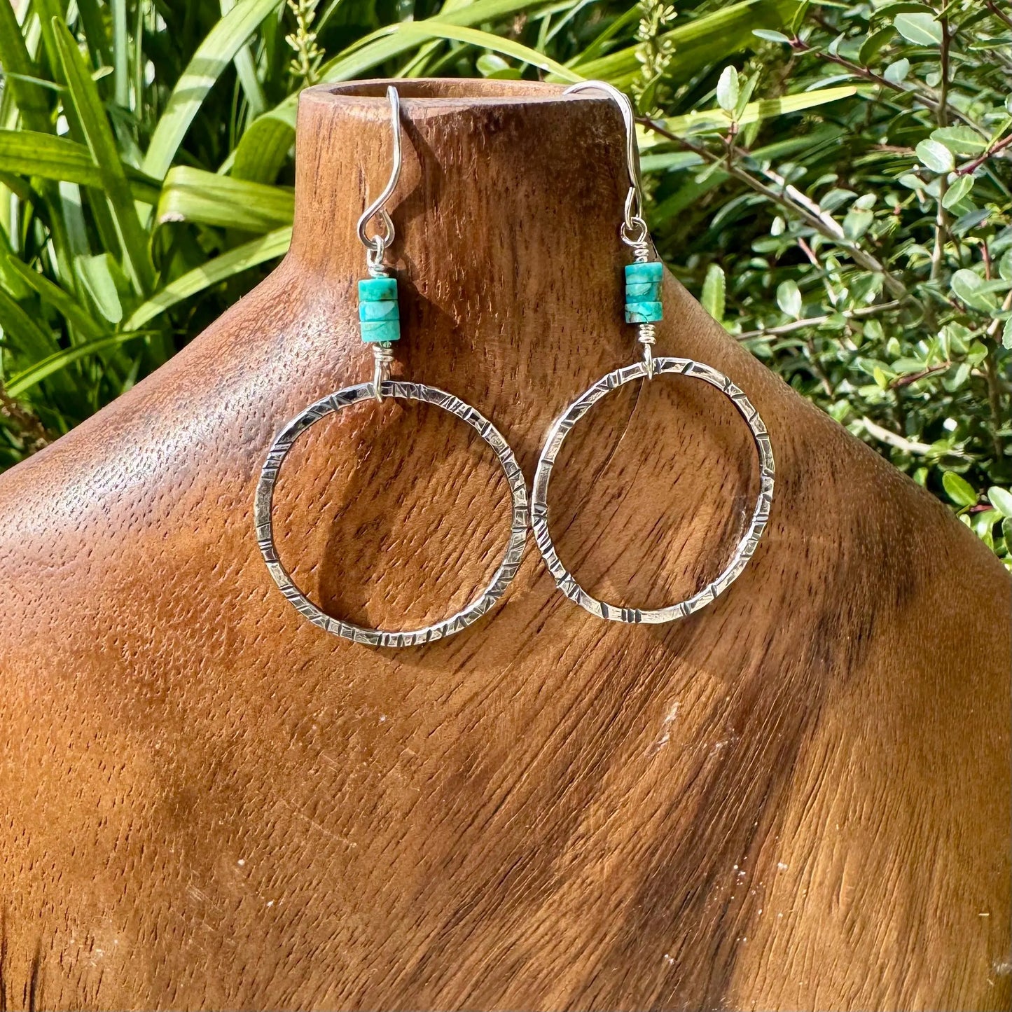 Turquoise Earrings, Sterling Silver Circles, Handmade Turquoise Jewelry