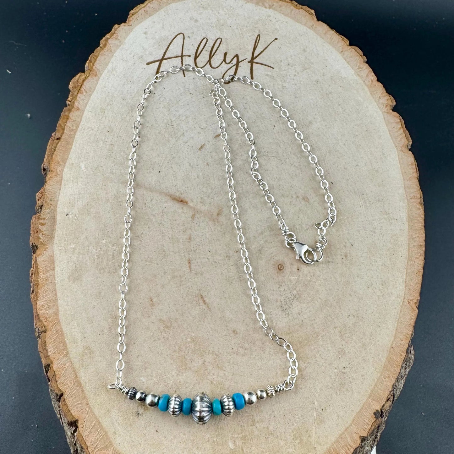 Turquoise Bar Necklace with Navajo Pearls – Sterling Silver Southwestern Jewelry